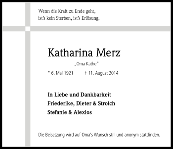 Anzeige von Katharina Merz von Kölner Stadt-Anzeiger / Kölnische Rundschau / Express