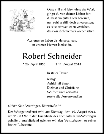 Anzeige von Robert Schneider von Kölner Stadt-Anzeiger / Kölnische Rundschau / Express