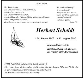 Anzeige von Herbert Scheidt von Kölner Stadt-Anzeiger / Kölnische Rundschau / Express