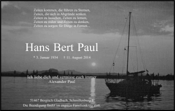 Anzeige von Hans Bert Paul von Kölner Stadt-Anzeiger / Kölnische Rundschau / Express