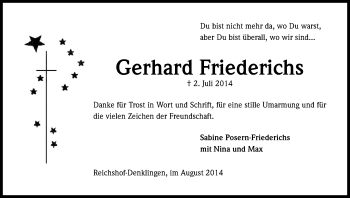 Anzeige von Gerhard Friederichs von Kölner Stadt-Anzeiger / Kölnische Rundschau / Express