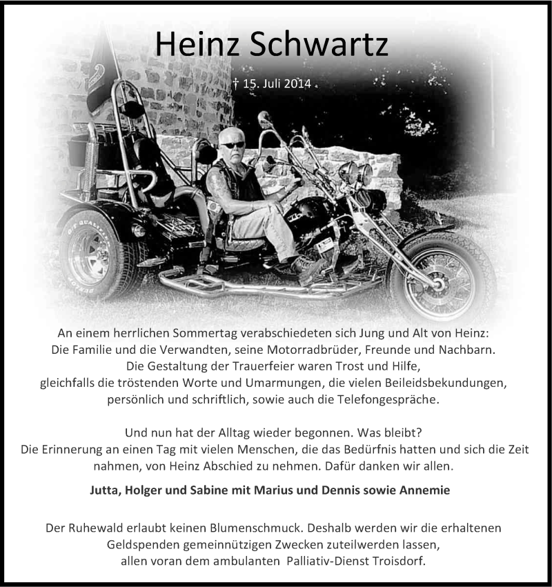  Traueranzeige für Heinz Schwartz vom 15.08.2014 aus Kölner Stadt-Anzeiger / Kölnische Rundschau / Express