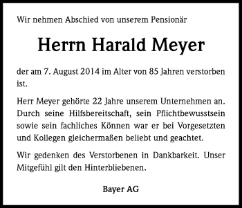 Anzeige von Harald Meyer von Kölner Stadt-Anzeiger / Kölnische Rundschau / Express