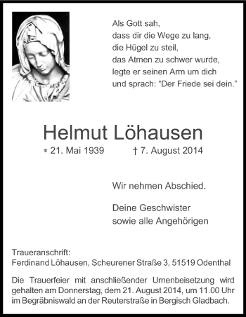 Anzeige von Helmut Löhausen von Kölner Stadt-Anzeiger / Kölnische Rundschau / Express