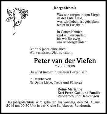 Anzeige von Peter van der Viefen von Kölner Stadt-Anzeiger / Kölnische Rundschau / Express