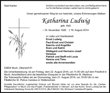 Anzeige von Katharina Ludwig von Kölner Stadt-Anzeiger / Kölnische Rundschau / Express