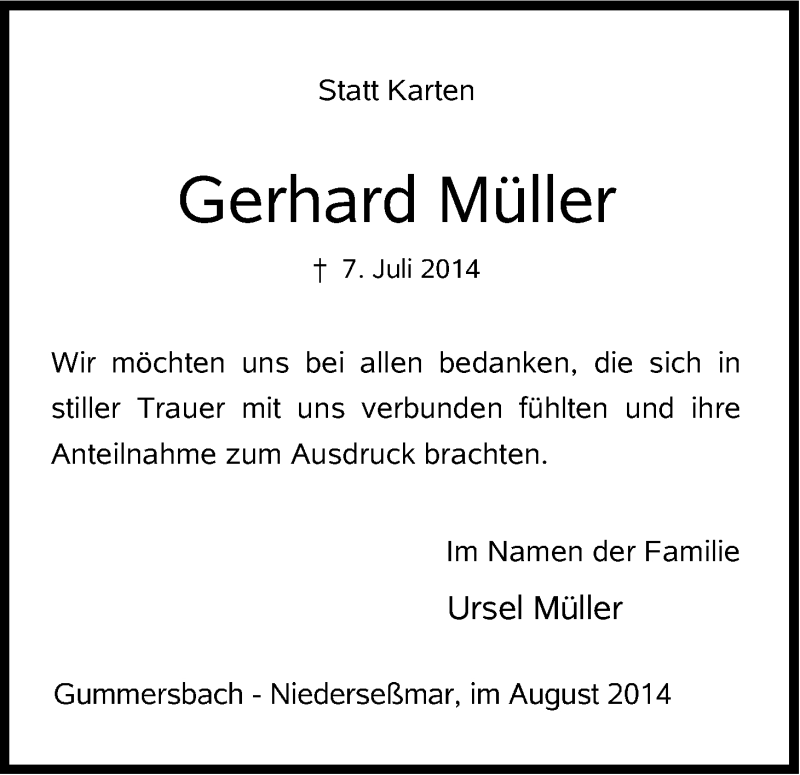  Traueranzeige für Gerhard Müller vom 23.08.2014 aus Kölner Stadt-Anzeiger / Kölnische Rundschau / Express