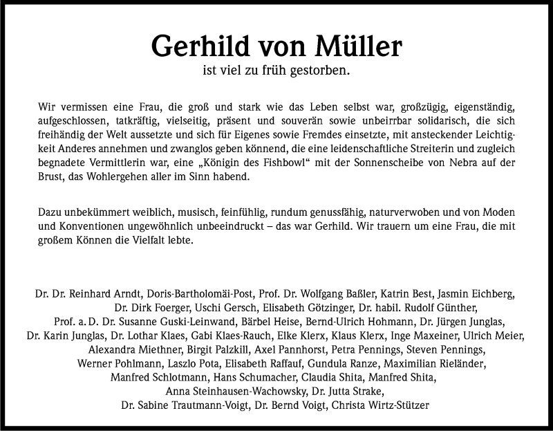  Traueranzeige für Gerhild von Müller vom 25.08.2014 aus Kölner Stadt-Anzeiger / Kölnische Rundschau / Express