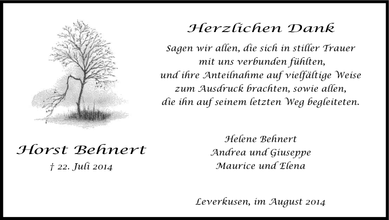  Traueranzeige für Horst Behnert vom 23.08.2014 aus Kölner Stadt-Anzeiger / Kölnische Rundschau / Express