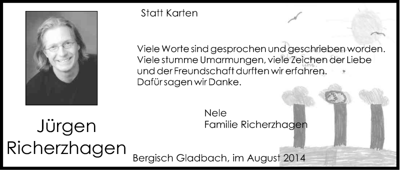  Traueranzeige für Jürgen Richerzhagen vom 23.08.2014 aus Kölner Stadt-Anzeiger / Kölnische Rundschau / Express