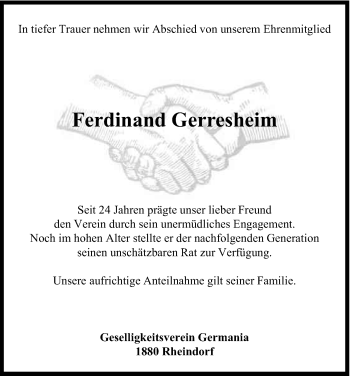 Anzeige von Ferdinand Gerresheim von Kölner Stadt-Anzeiger / Kölnische Rundschau / Express