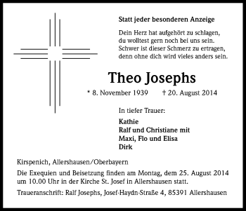 Anzeige von Theo Josephs von Kölner Stadt-Anzeiger / Kölnische Rundschau / Express