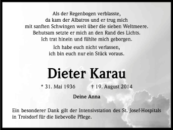 Anzeige von Dieter Karau von Kölner Stadt-Anzeiger / Kölnische Rundschau / Express