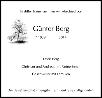 Anzeige von Günter Berg von Kölner Stadt-Anzeiger / Kölnische Rundschau / Express