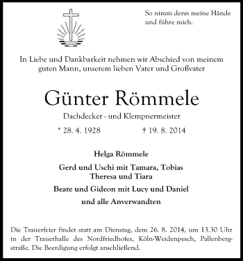 Anzeige von Günter Römmele von Kölner Stadt-Anzeiger / Kölnische Rundschau / Express