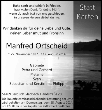 Anzeige von Manfred Ortscheid von Kölner Stadt-Anzeiger / Kölnische Rundschau / Express