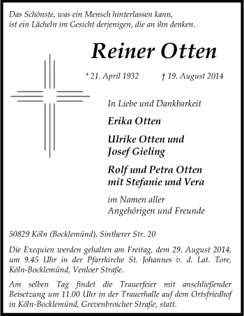 Anzeige von Reiner Otten von Kölner Stadt-Anzeiger / Kölnische Rundschau / Express