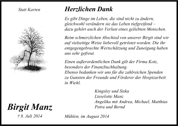 Anzeige von Birgit Manz von Kölner Stadt-Anzeiger / Kölnische Rundschau / Express