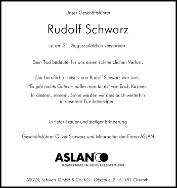 Anzeige von Rudolf Schwarz von Kölner Stadt-Anzeiger / Kölnische Rundschau / Express
