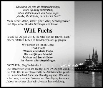 Anzeige von Willi Fuchs von Kölner Stadt-Anzeiger / Kölnische Rundschau / Express