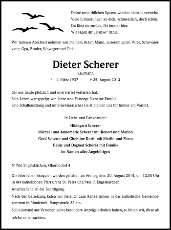 Anzeige von Dieter Scherer von Kölner Stadt-Anzeiger / Kölnische Rundschau / Express