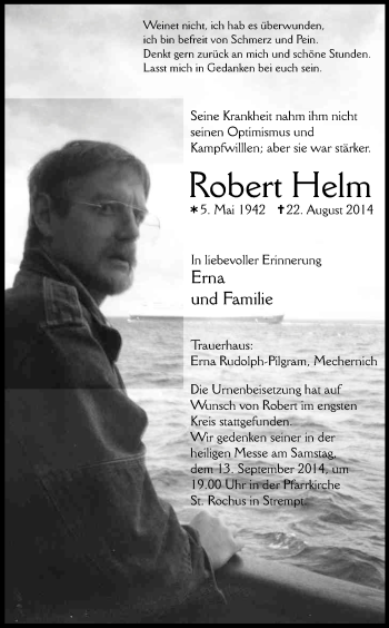 Anzeige von Robert Helm von Kölner Stadt-Anzeiger / Kölnische Rundschau / Express