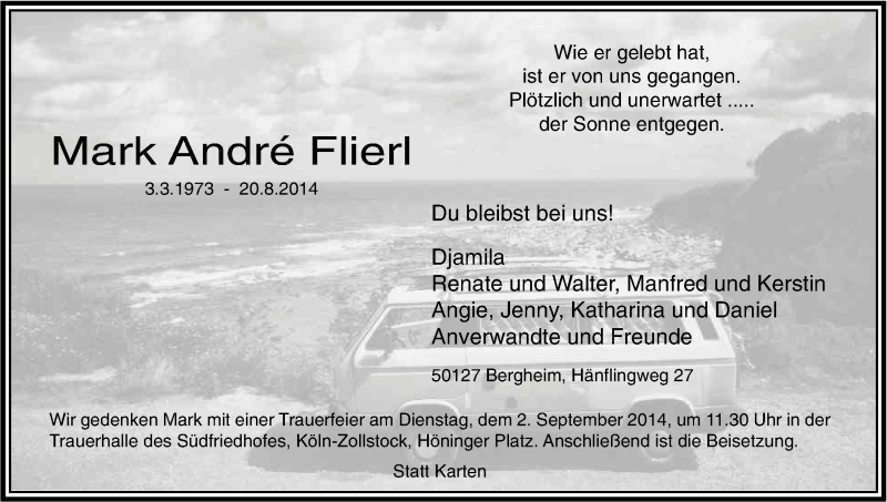 Traueranzeige für Mark André Flierl vom 28.08.2014 aus Kölner Stadt-Anzeiger / Kölnische Rundschau / Express