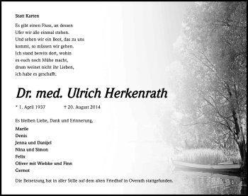 Anzeige von Ulrich Herkenrath von Kölner Stadt-Anzeiger / Kölnische Rundschau / Express