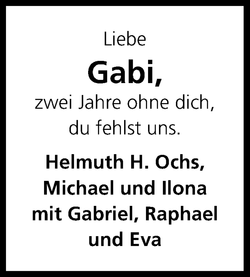  Traueranzeige für Gabi  vom 30.08.2014 aus Kölner Stadt-Anzeiger / Kölnische Rundschau / Express