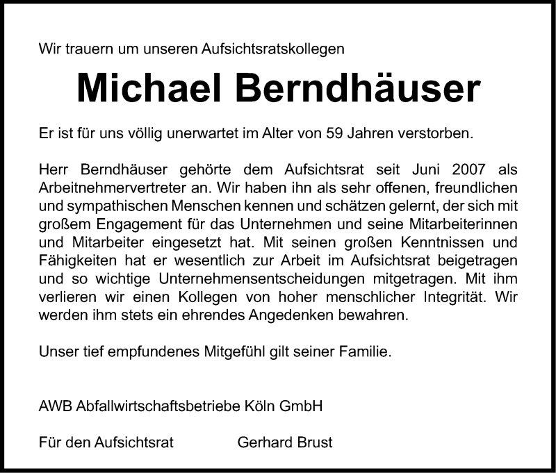  Traueranzeige für Michael Berndhäuser vom 30.08.2014 aus Kölner Stadt-Anzeiger / Kölnische Rundschau / Express