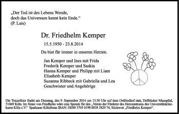 Anzeige von Friedhelm Kemper von Kölner Stadt-Anzeiger / Kölnische Rundschau / Express