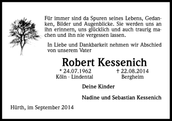 Anzeige von Robert Kessenich von Kölner Stadt-Anzeiger / Kölnische Rundschau / Express