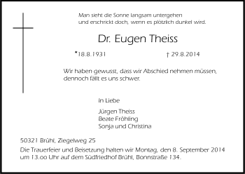 Anzeige von Eugen Theiss von Kölner Stadt-Anzeiger / Kölnische Rundschau / Express