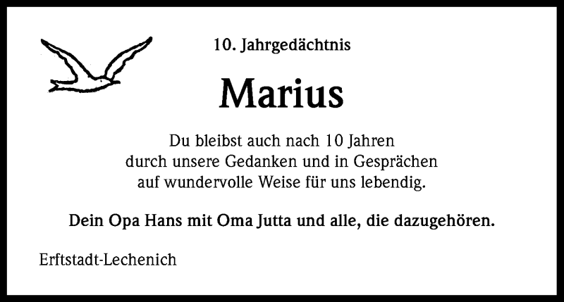  Traueranzeige für Marius  vom 12.09.2014 aus Kölner Stadt-Anzeiger / Kölnische Rundschau / Express
