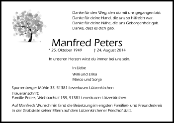 Anzeige von Manfred Peters von Kölner Stadt-Anzeiger / Kölnische Rundschau / Express