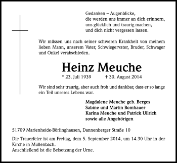 Anzeige von Heinz Meuche von Kölner Stadt-Anzeiger / Kölnische Rundschau / Express