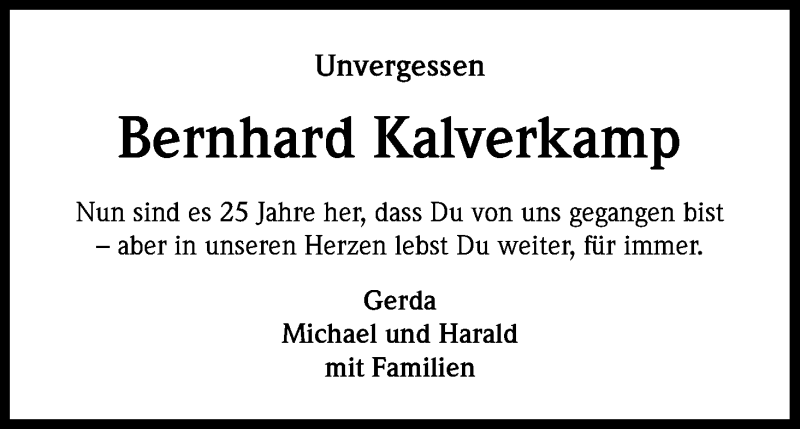  Traueranzeige für Bernhard Kalverkamp vom 06.09.2014 aus Kölner Stadt-Anzeiger / Kölnische Rundschau / Express