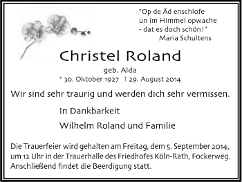 Anzeige von Christel Roland von Kölner Stadt-Anzeiger / Kölnische Rundschau / Express