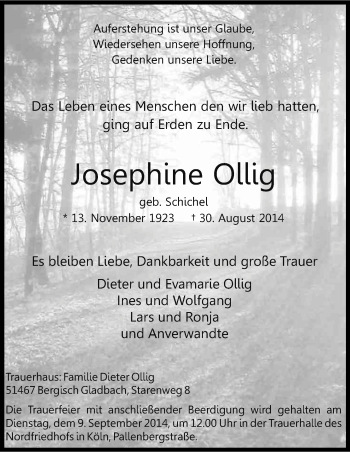 Anzeige von Josephine Ollig von Kölner Stadt-Anzeiger / Kölnische Rundschau / Express