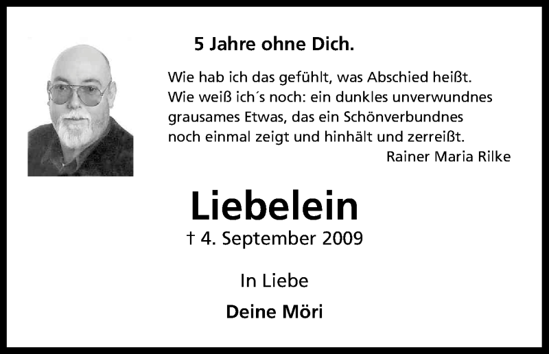  Traueranzeige für Liebelein  vom 04.09.2014 aus Kölner Stadt-Anzeiger / Kölnische Rundschau / Express