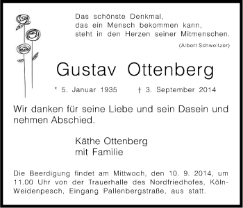 Anzeige von Gustav Ottenberg von Kölner Stadt-Anzeiger / Kölnische Rundschau / Express