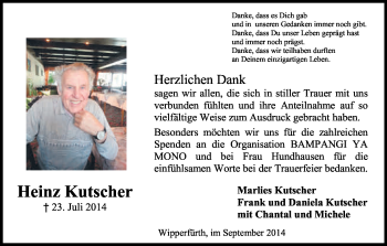 Anzeige von Heinz Kutscher von Kölner Stadt-Anzeiger / Kölnische Rundschau / Express