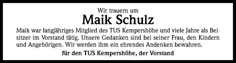  Traueranzeige für Maik Schulz vom 05.09.2014 aus Kölner Stadt-Anzeiger / Kölnische Rundschau / Express
