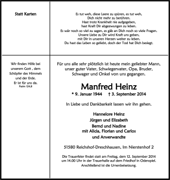 Anzeige von Manfred Heinz von Kölner Stadt-Anzeiger / Kölnische Rundschau / Express