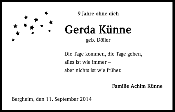 Anzeige von Gerda Künne von Kölner Stadt-Anzeiger / Kölnische Rundschau / Express