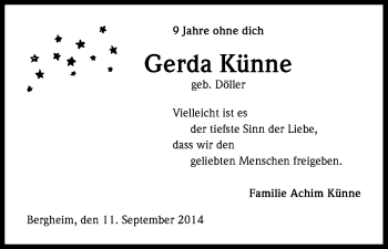 Anzeige von Gerda Künne von Kölner Stadt-Anzeiger / Kölnische Rundschau / Express