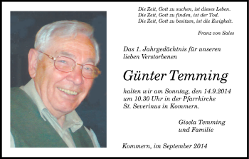 Anzeige von Günter Temming von Kölner Stadt-Anzeiger / Kölnische Rundschau / Express