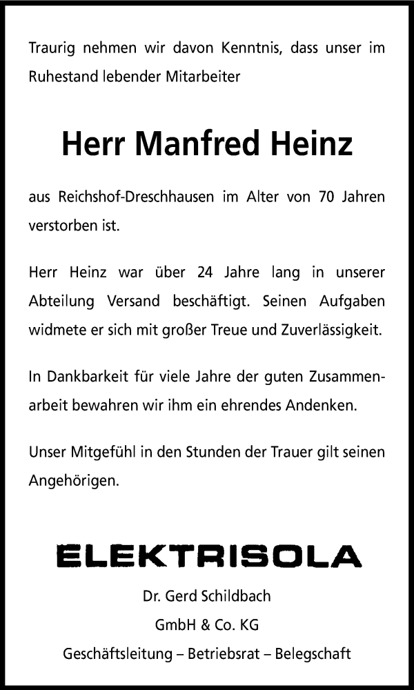  Traueranzeige für Manfred Heinz vom 09.09.2014 aus Kölner Stadt-Anzeiger / Kölnische Rundschau / Express