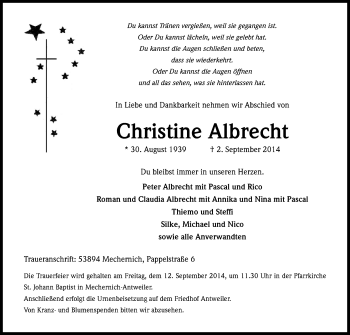 Anzeige von Christine Albrecht von Kölner Stadt-Anzeiger / Kölnische Rundschau / Express