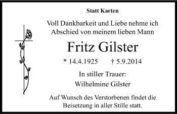 Anzeige von Fritz Gilster von Kölner Stadt-Anzeiger / Kölnische Rundschau / Express